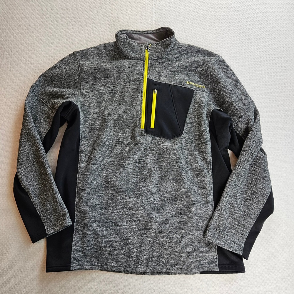 Spyder Men XXL 1/4 Zip Fleece Pullover US Ski Team Grey Black Neon Yellow Resort